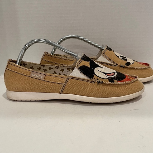 Crocs Disney Mickey Mouse Women’s Tan Canvas Slip On Shoes Loafers Shoes Size 10 - Picture 2 of 15